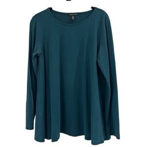 Eileen Fisher Fine Jersey Round Neck Top Womens M Alpine Green Tencel Boxy